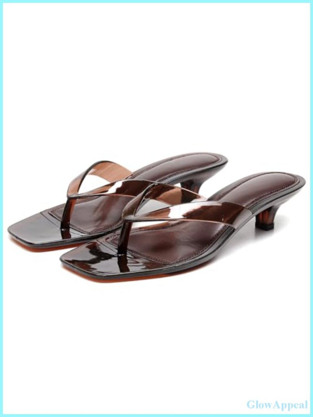 Clear PVC Strap Low Kitten Heel Square Toe Thong Flip Flop Sandals